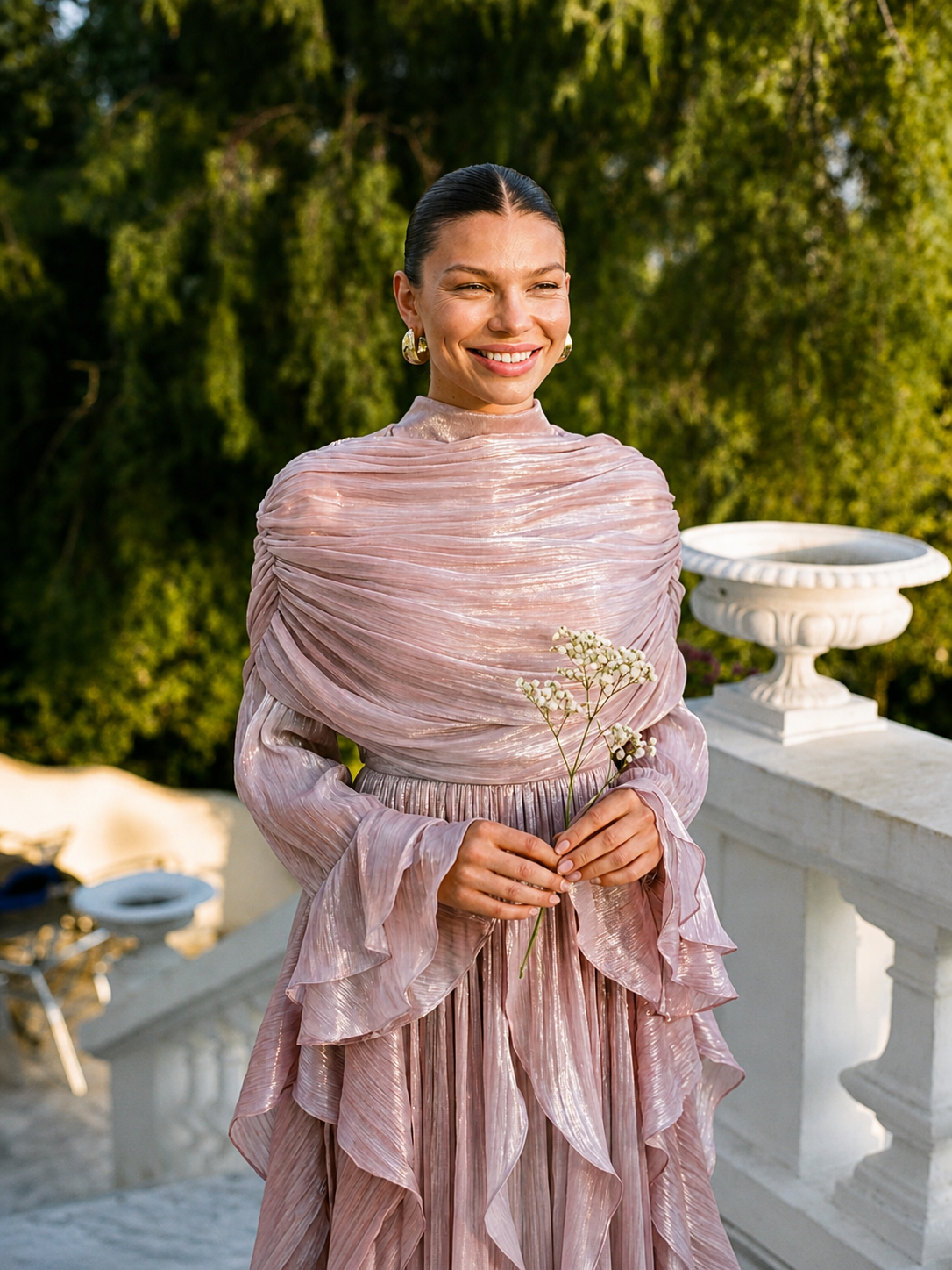Poudra Chiffon Modest Evening Gown