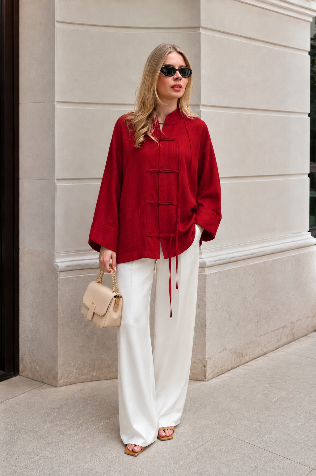 Sakura Red Kimono Jacket - Elegant Lightweight Layer