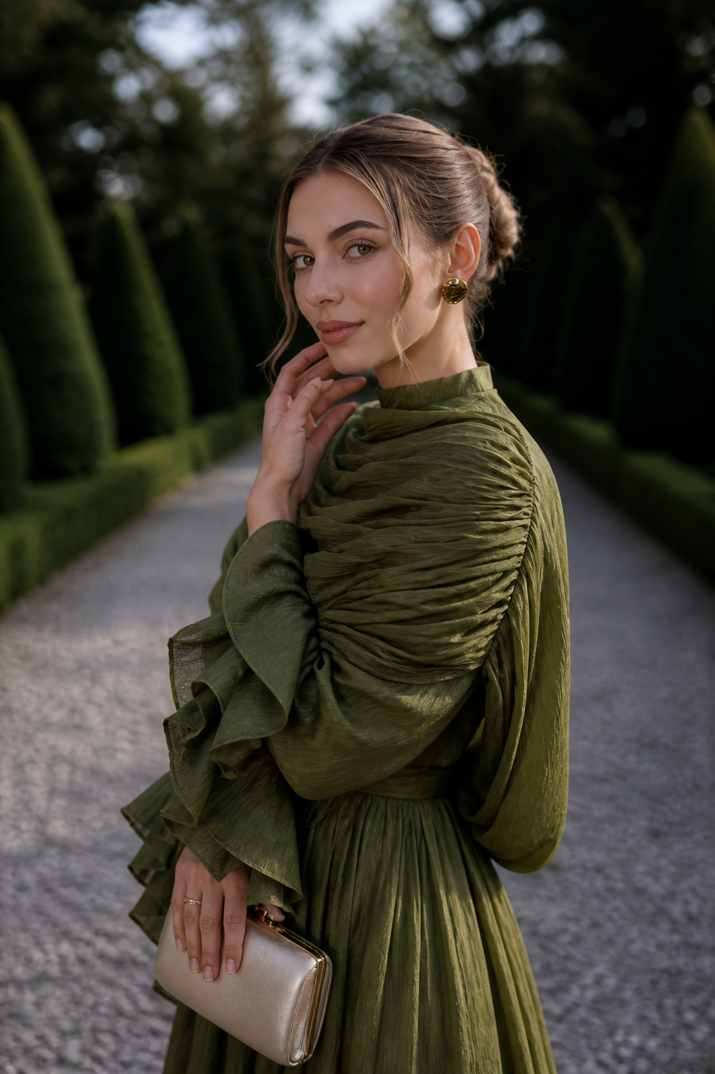 Khaki Chiffon Modest Evening Gown