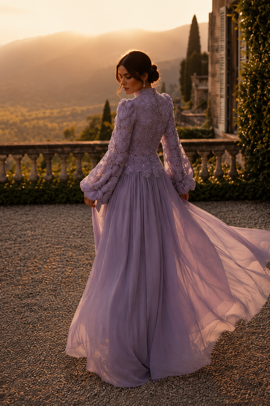 Arwen Embroidered Balloon Sleeve Gown