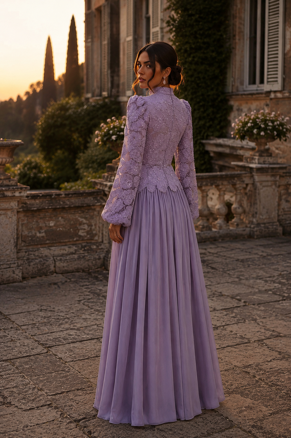 Arwen Embroidered Balloon Sleeve Gown