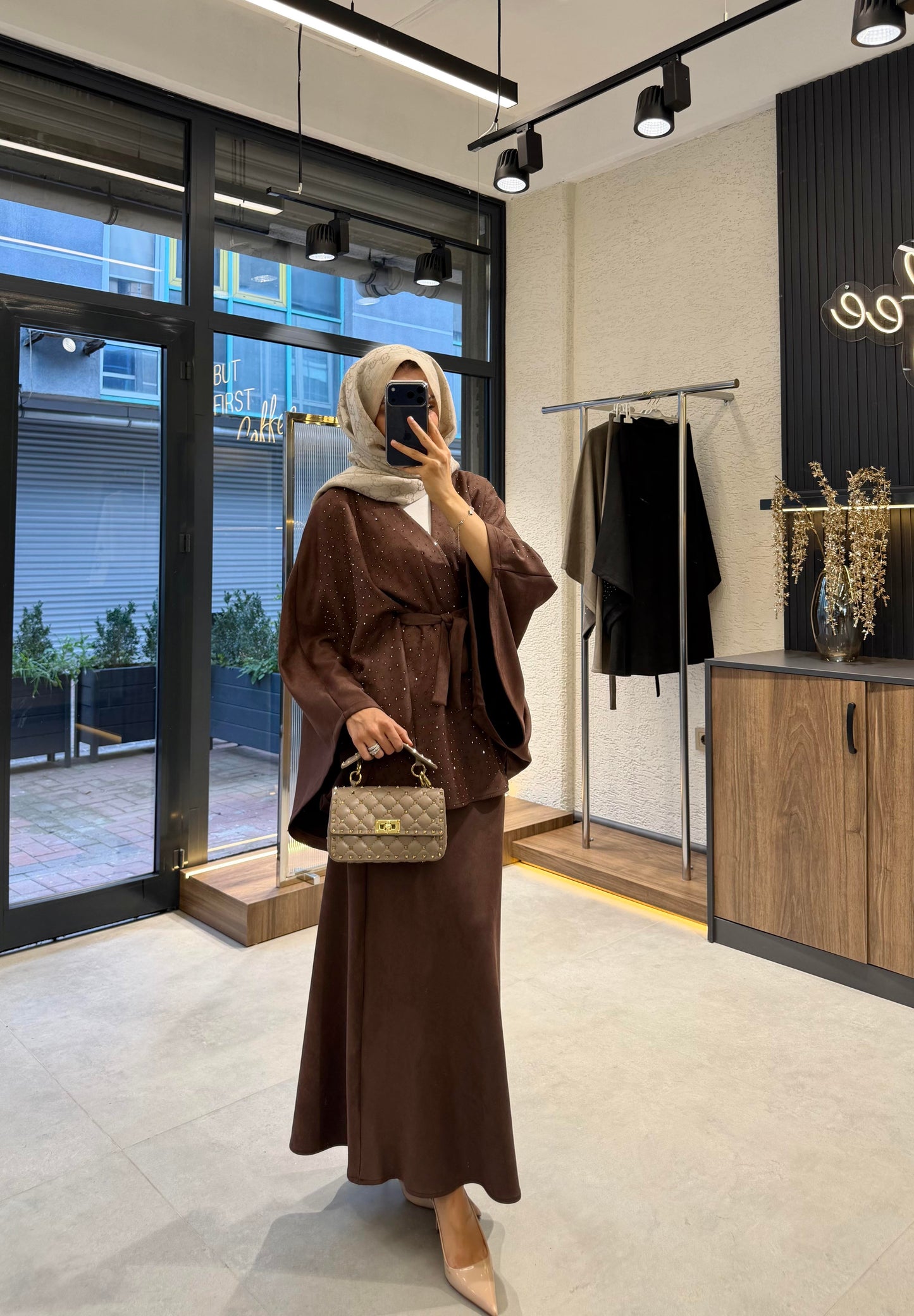 Sandy Luxe Belted Two-Piece Set – Brown