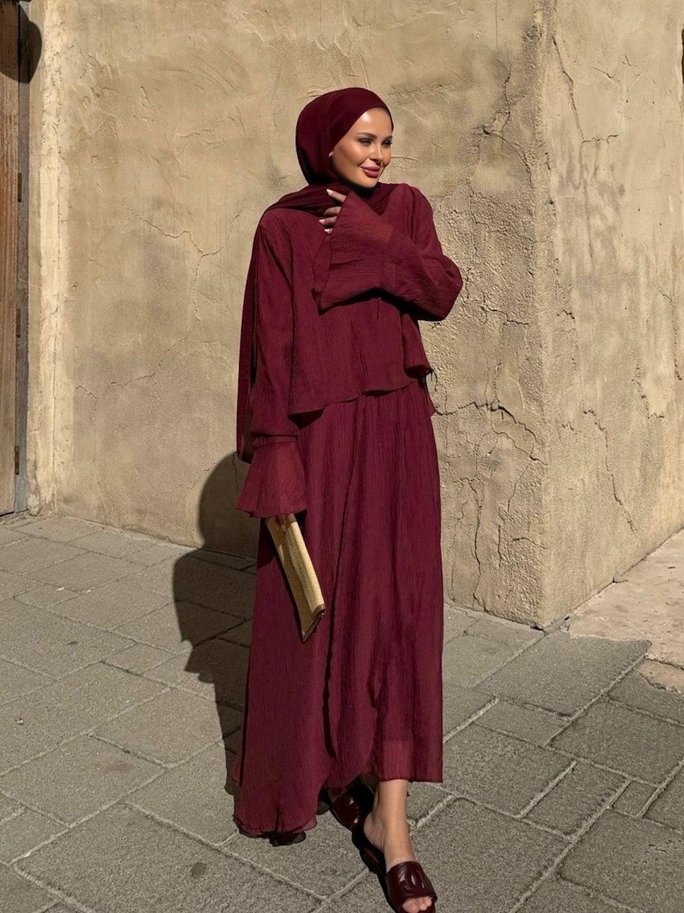 Aurora Flowy Skirt Set – Burgundy