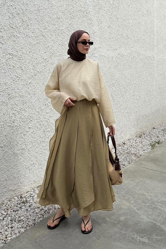 Olive Detail Midi Skirt in Brown
