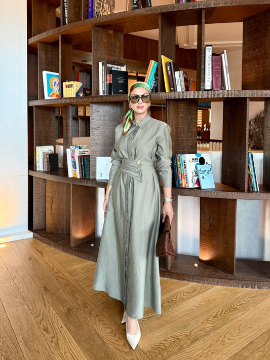 Buckle Detailed Chic Dress Khaki