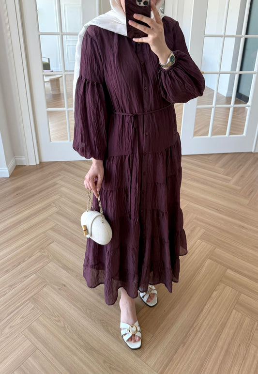 Crushed burgundy yellow maxi dress