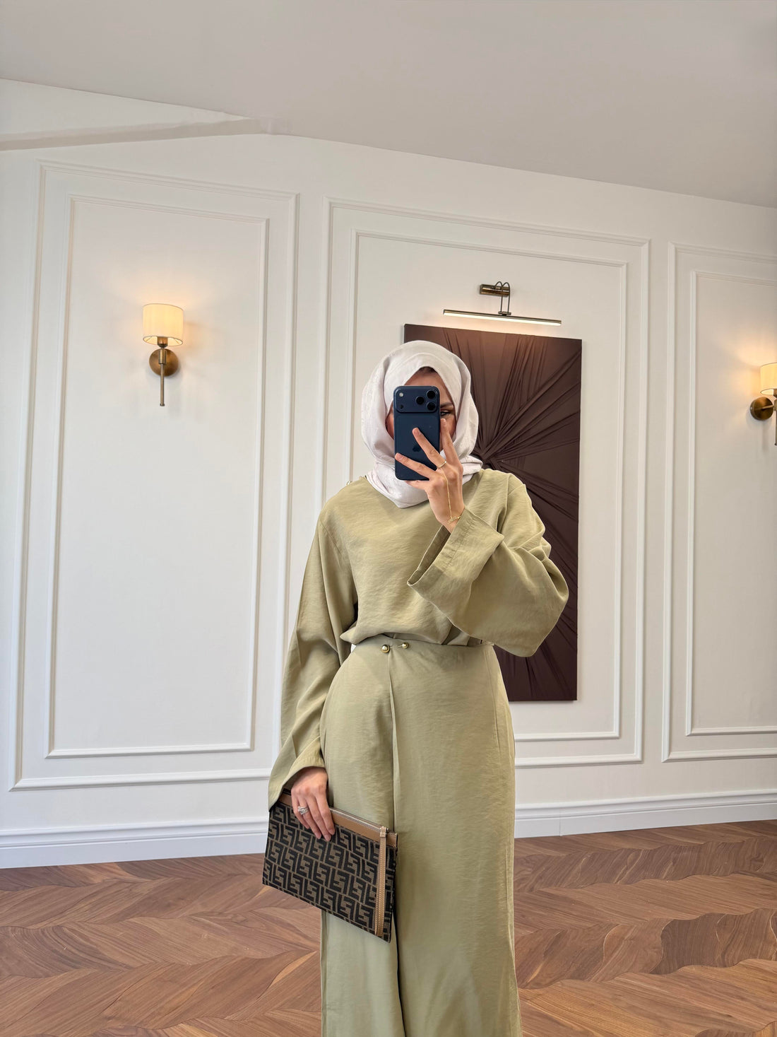 Tencel Oversized Top & Wide-Leg Trouser Co-ord Set with Brooch Waist Detail Green