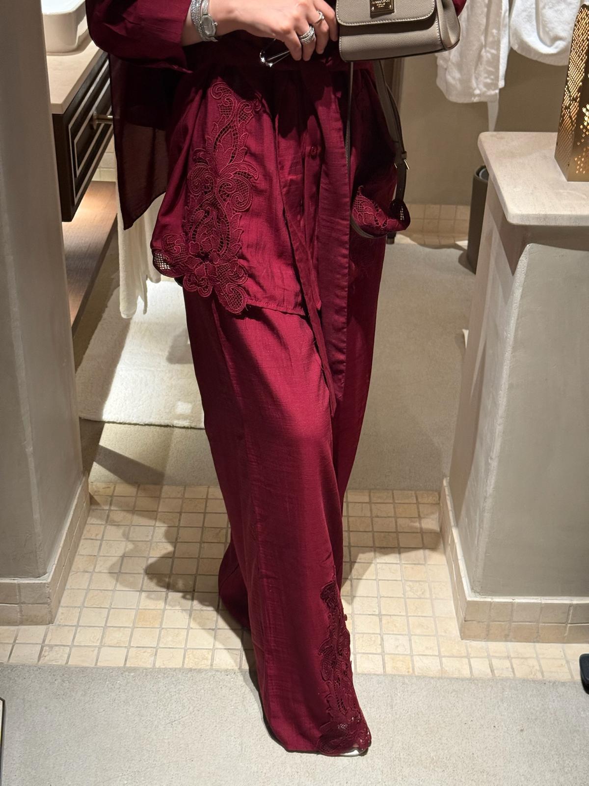 Lace Detailed Burgundy Co-Ord Set