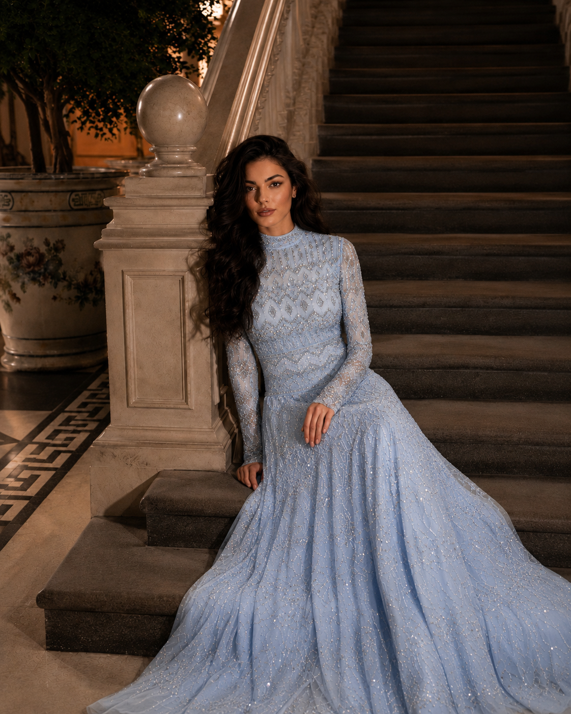 Couture Reem Evening Dress - Blue