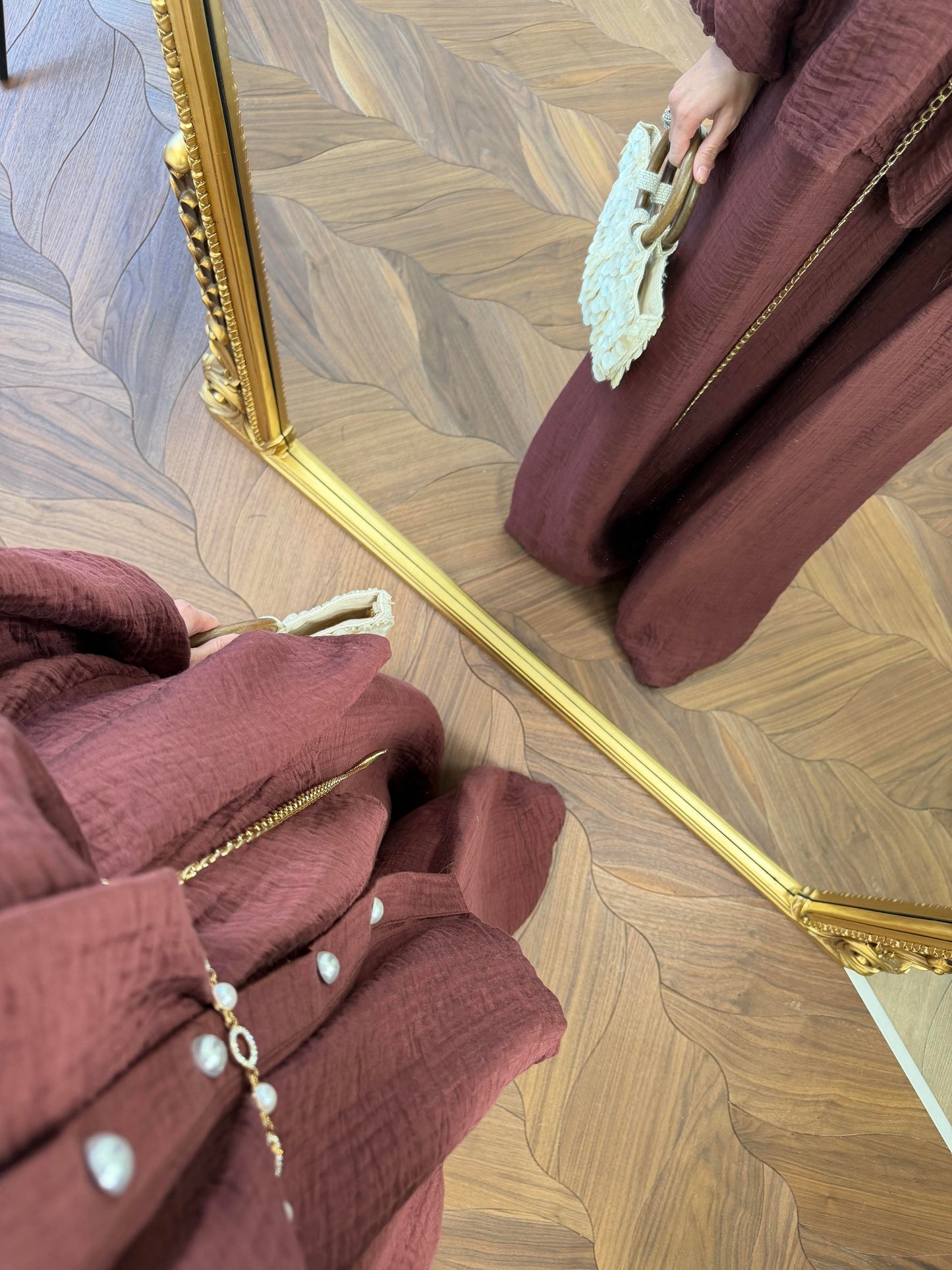 Burgundy Textured Co-ord Set – Balloon Sleeve Shirt & Wide-Leg Trousers