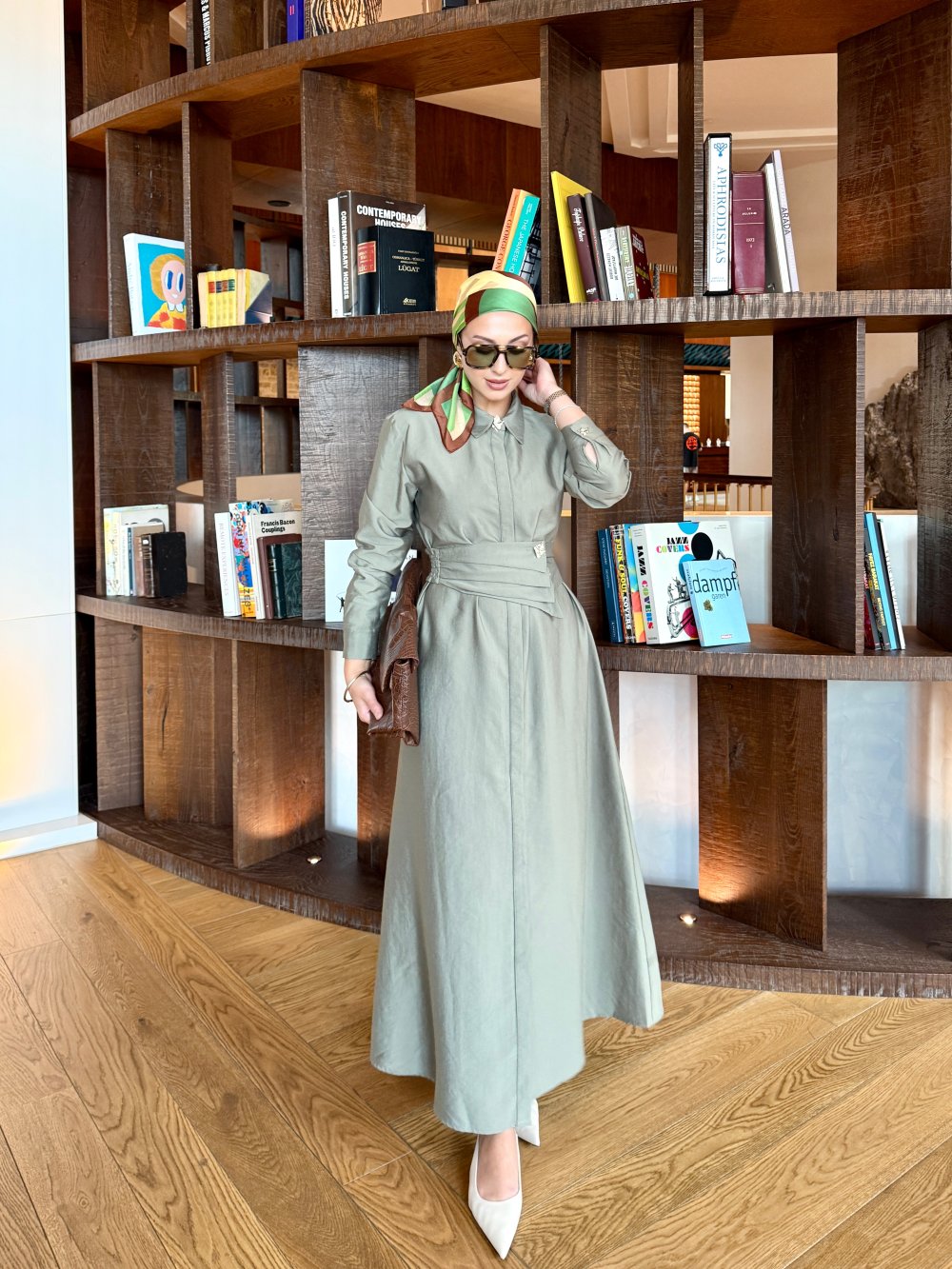 Buckle Detailed Chic Dress Khaki