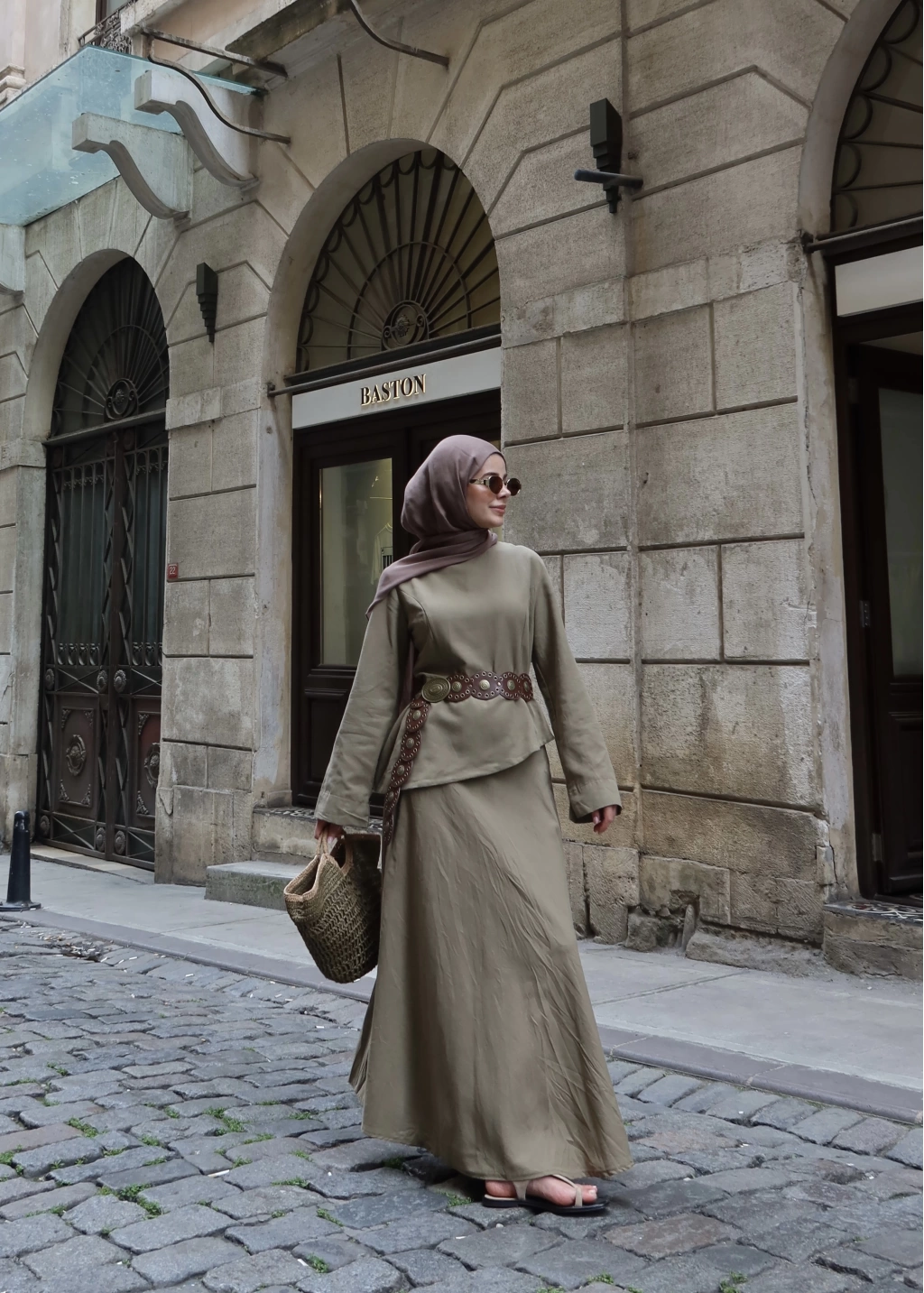 Khaki Asymmetric Linen Co-Ord Set
