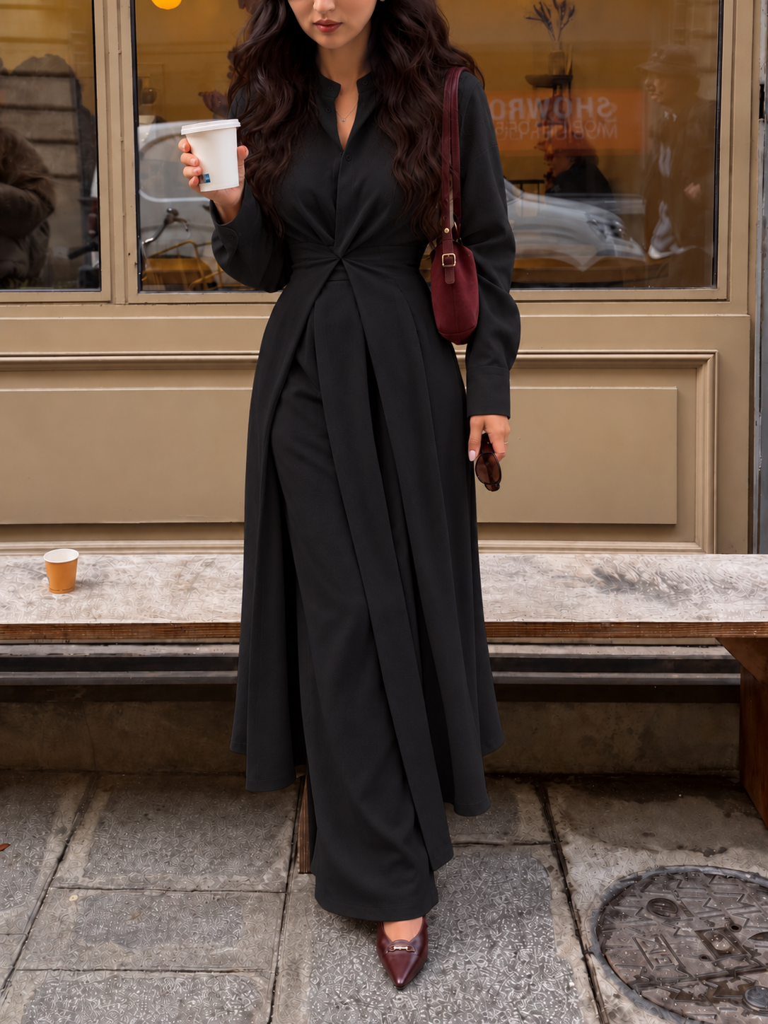 Hazel Belted Trench & Trousers Set - Black