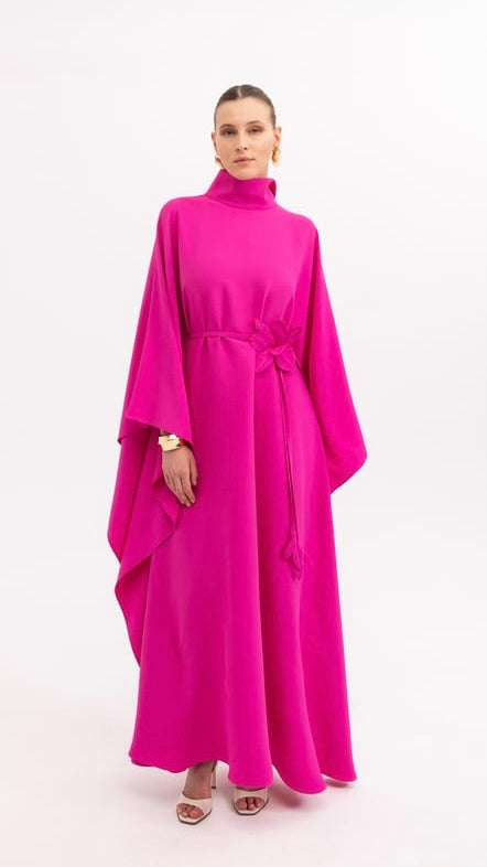 Limited Edition Handmade Fuschia Kaftan Dress with Floral Details
