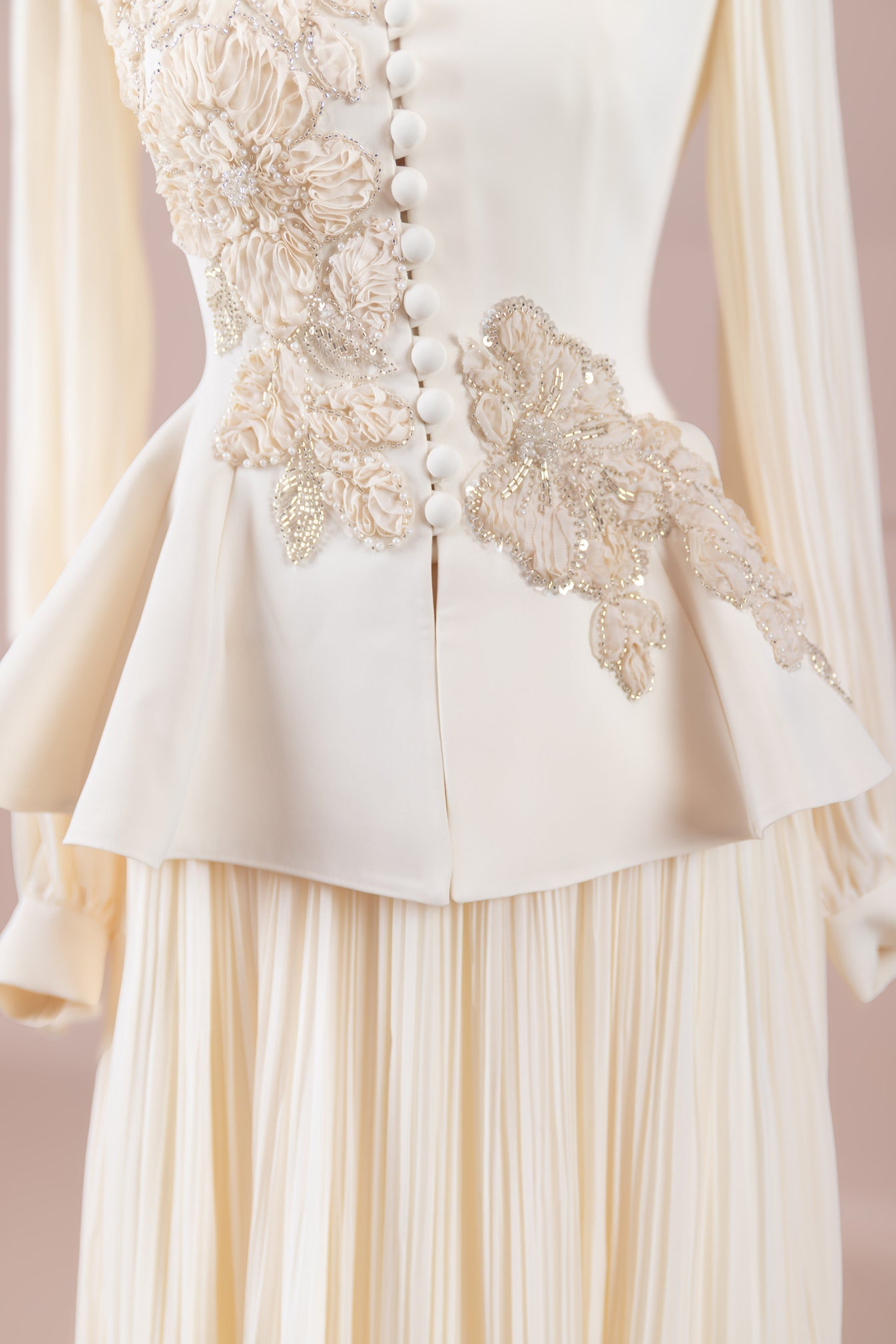 Limited Collection Peplum Jacket & Pleated Maxi Skirt Set – 3D Floral Embroidered Evening Ensemble