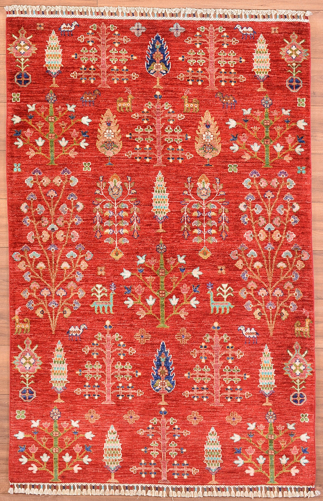SULTANİ HAYAT AĞACI ORJİNAL EL DOKUMASI KIRMIZI KÖK BOYA YÜN HALI 122X184 2.24 METREKARE - 4X6 FT