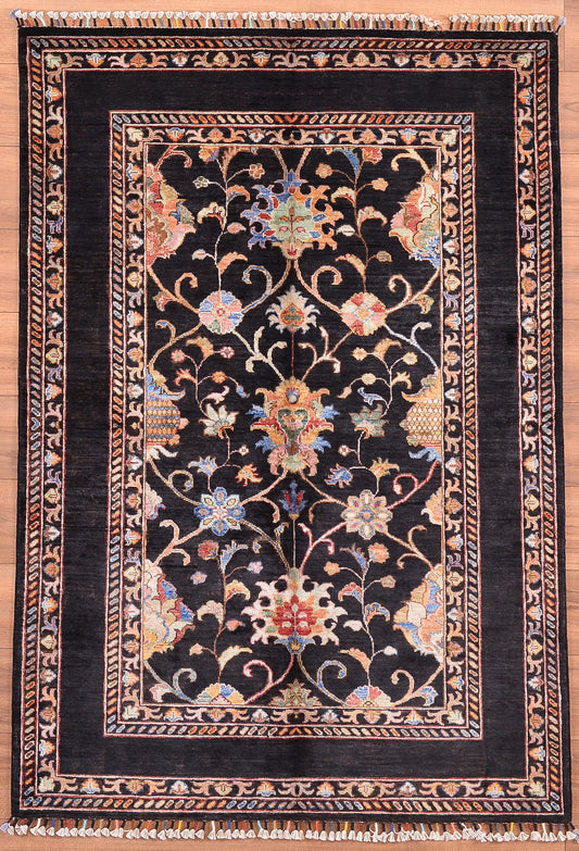 SULTANİ BİNBİRGECE ORJİNAL EL DOKUMASI SİYAH KÖK BOYA YÜN HALI 128X182 2.33 METREKARE - 4X6 FT