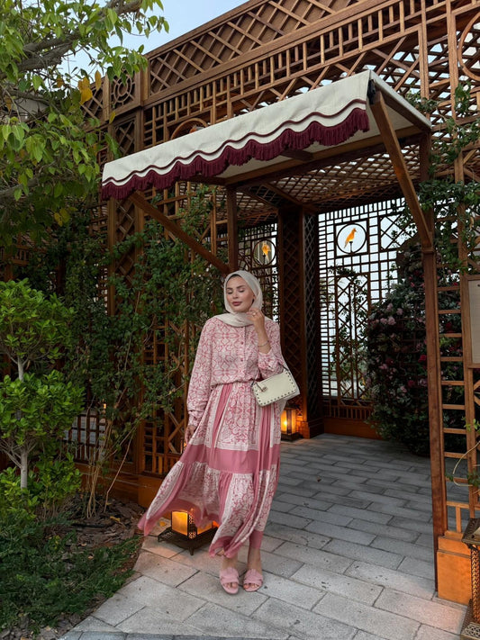 Lightweight Ethnic Shirt and Skirt Co-Ord in Blush Pink- PRE ORDER