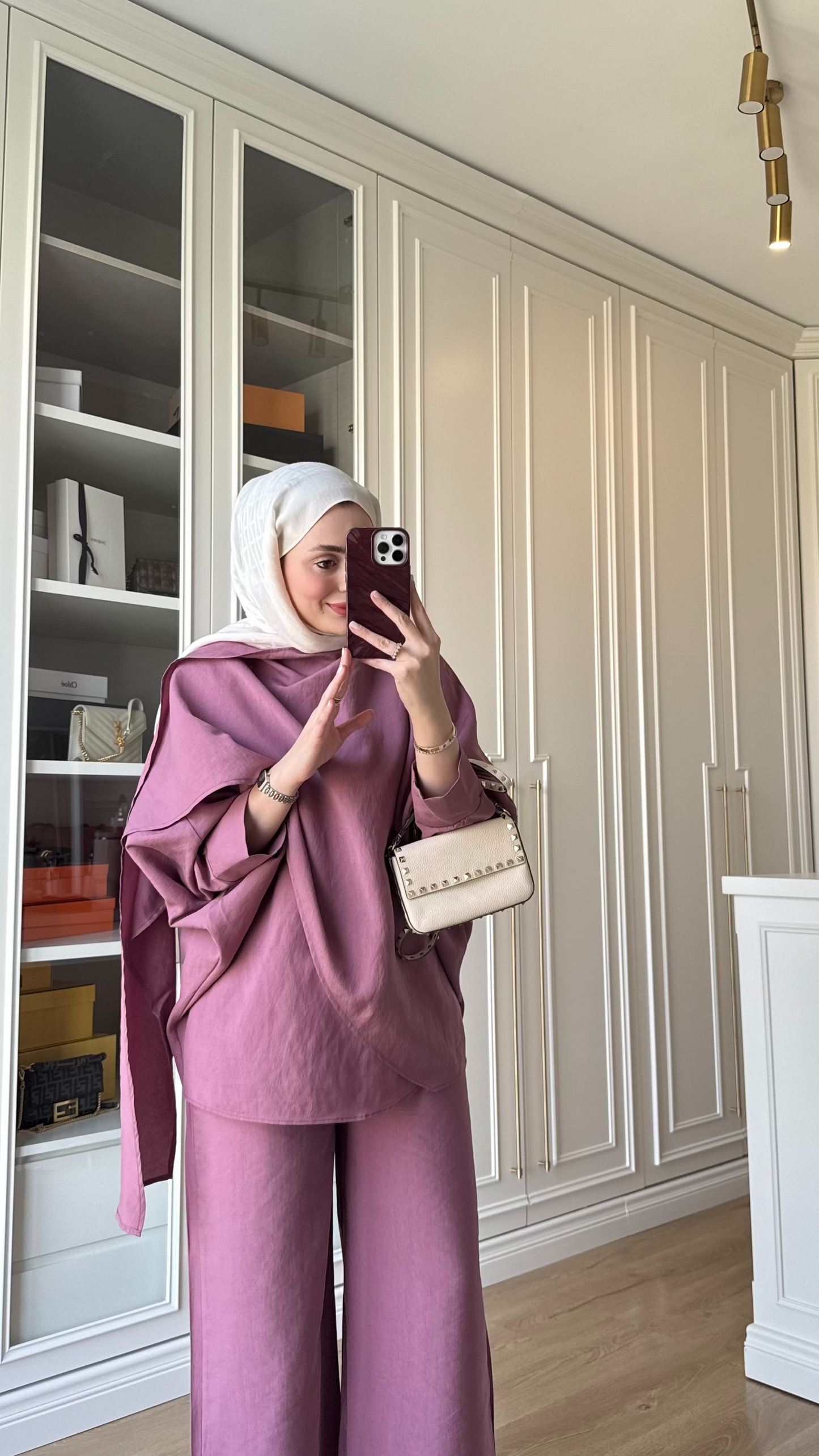 Oversized Tencel Set with Shawl Detail – Plum