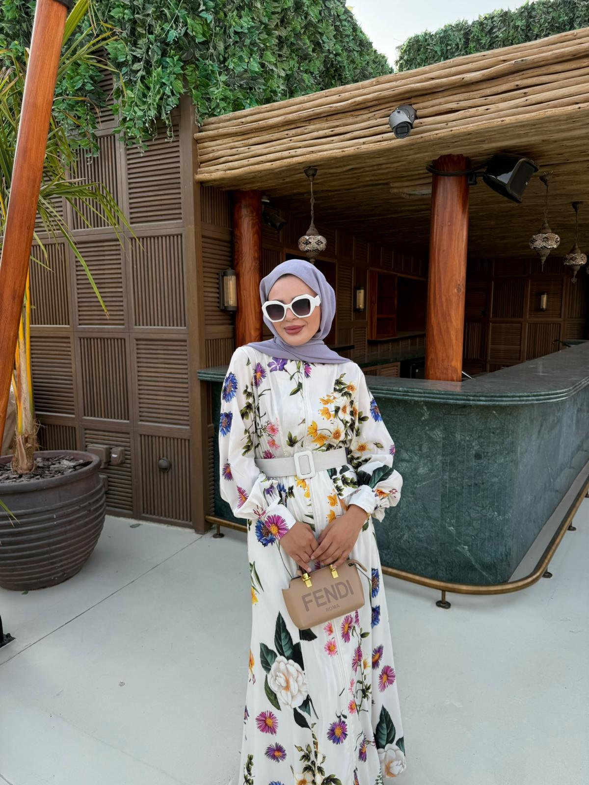Floral White Belted Dress