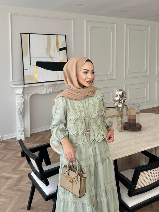 Sage Green Dress with Lace Details