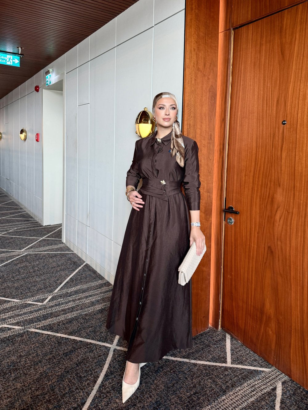 Buckle Detailed Chic Dress Brown