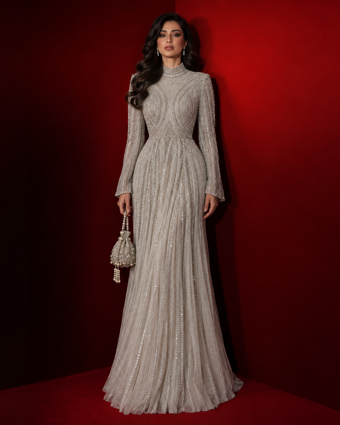 Couture Elissa Modest Evening Dress - Silver