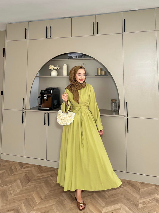 Fitted Waist Maxi Dress in Modal Fabric- Olive