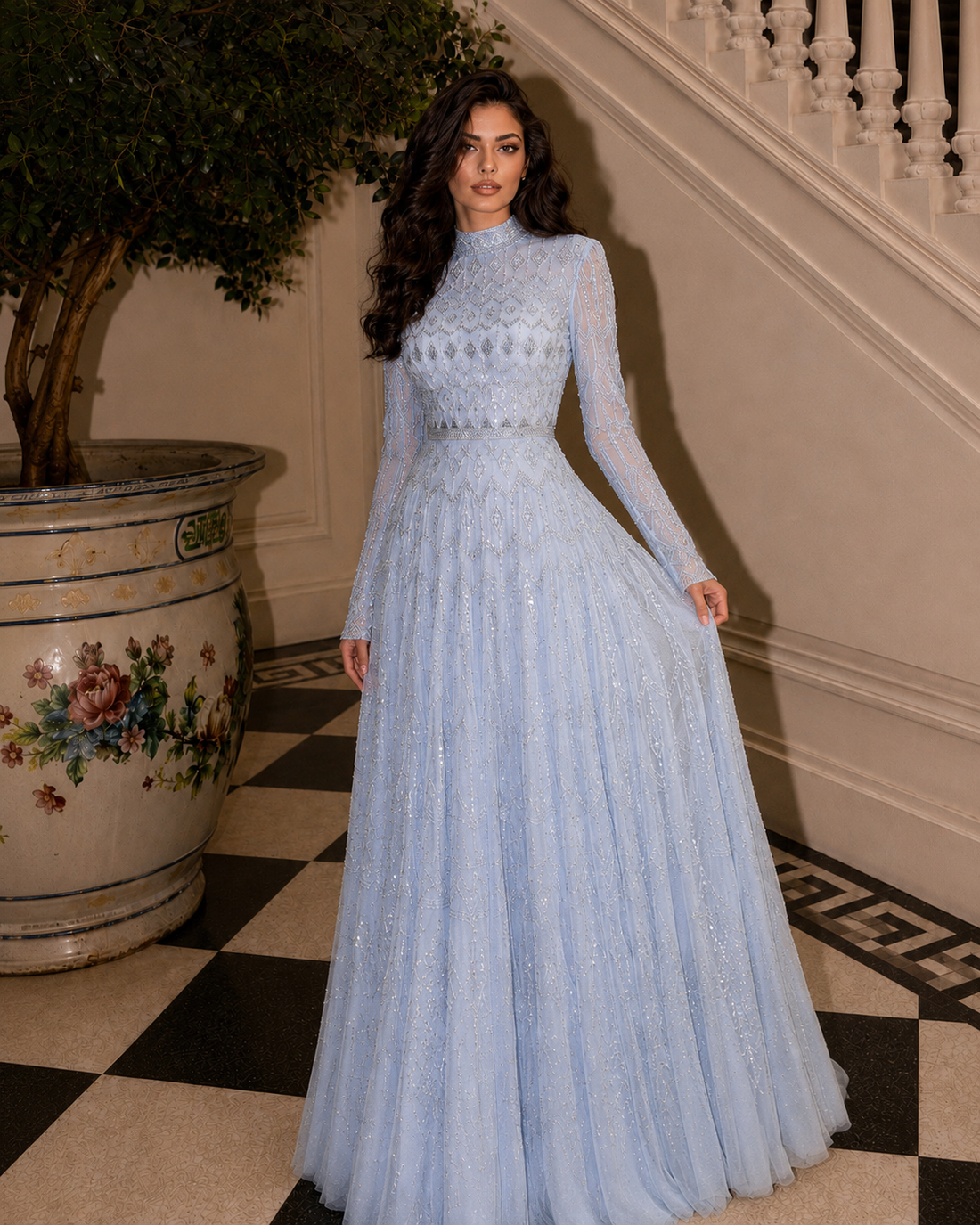 Couture Reem Evening Dress - Blue