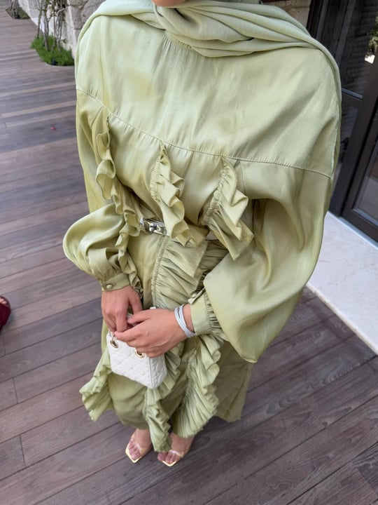 Layla Satin Lime Evening Dress with Ruffle Detail