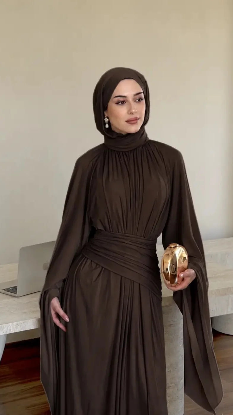Ophelia Asymmetric Draped Evening Dress - Brown