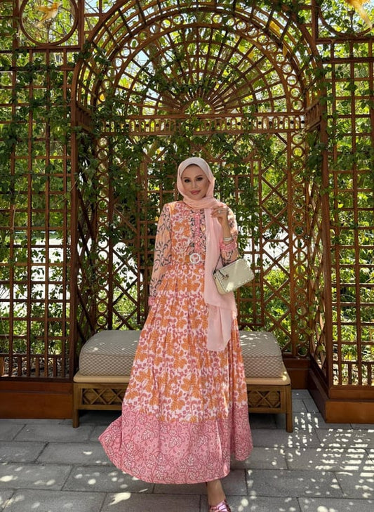 Floral Crystal Belted Dress