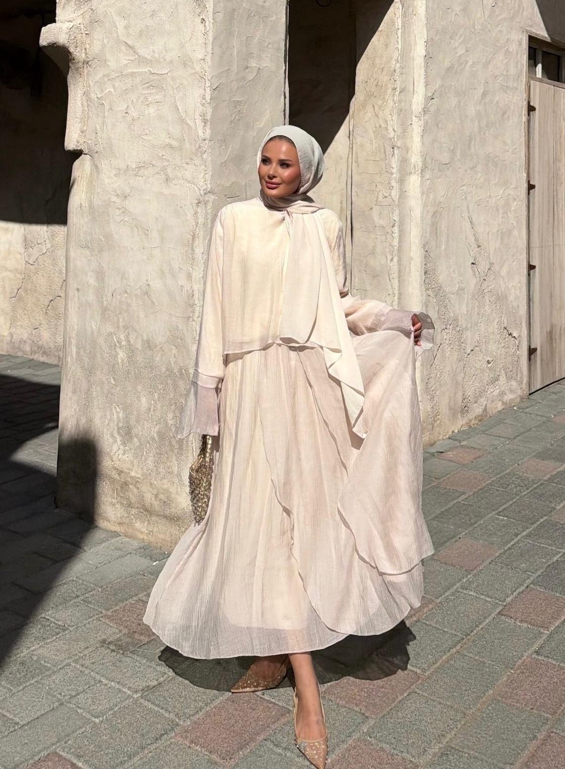 Aurora Flowy Skirt Set – Beige