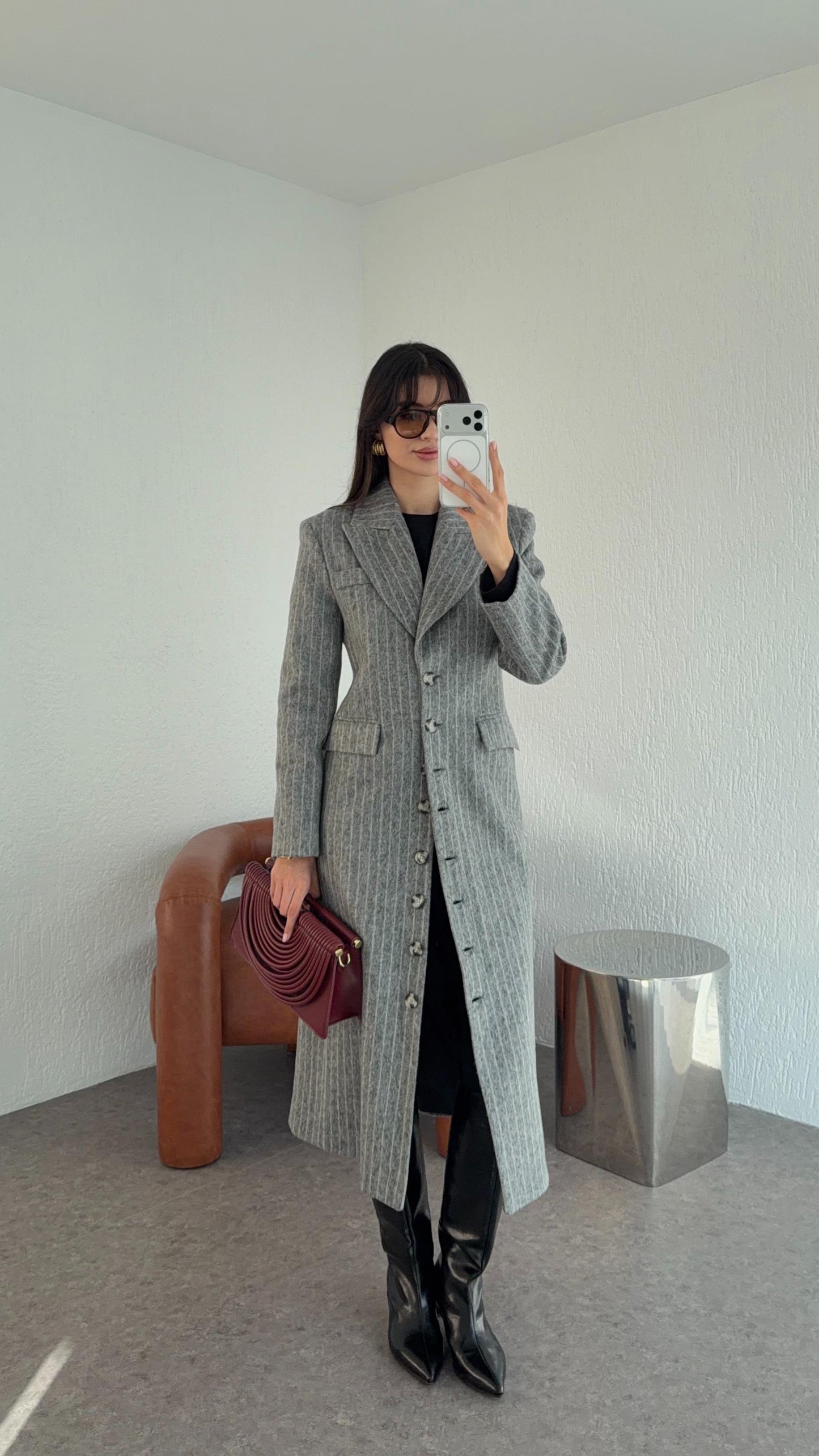 Premium Tailored Grey Wool-Blend Coat