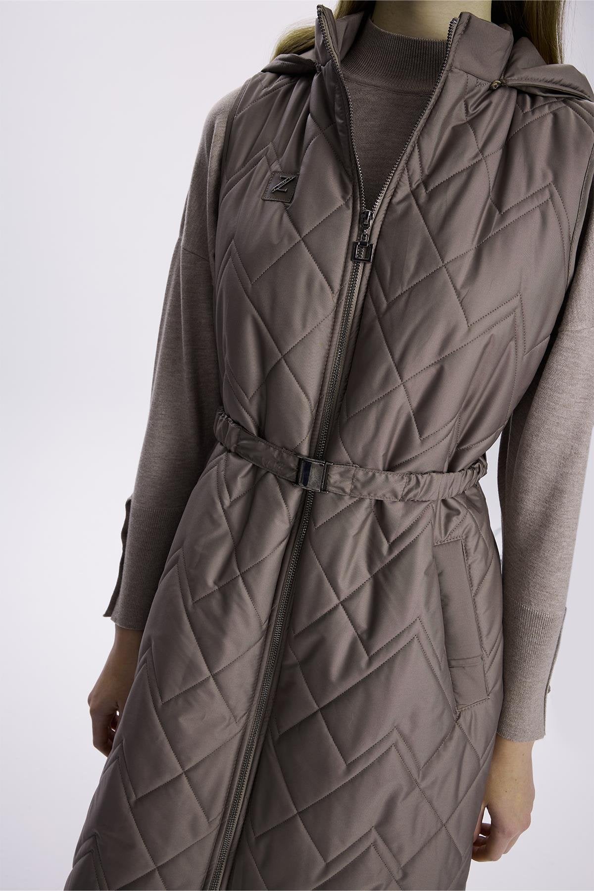 Hooded Long Quilted Puffer Vest – Green