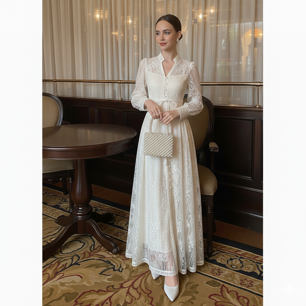 Luxury Embroidery Flower Dress - White