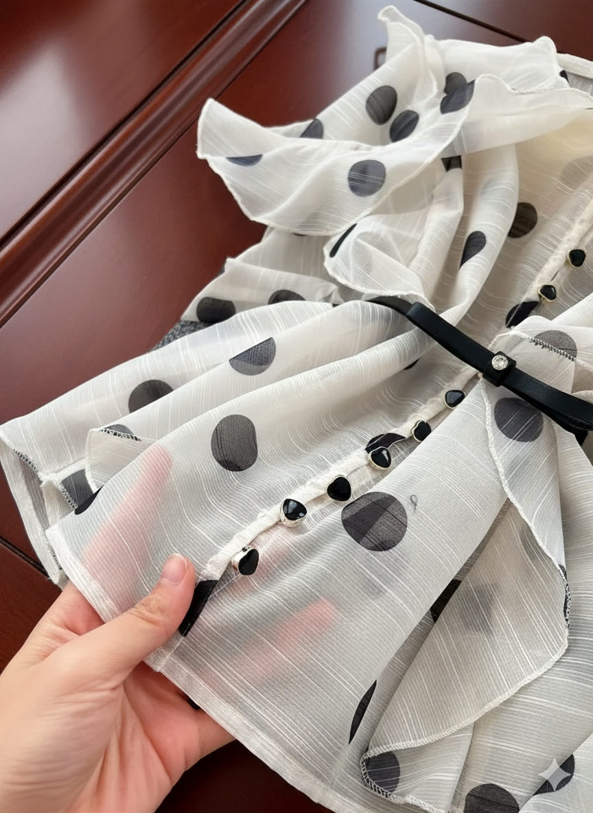 Luxe Polka Dot Organze Blouse & Skirt Set