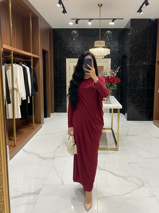 Burgundy Drape Detail Maxi Dress