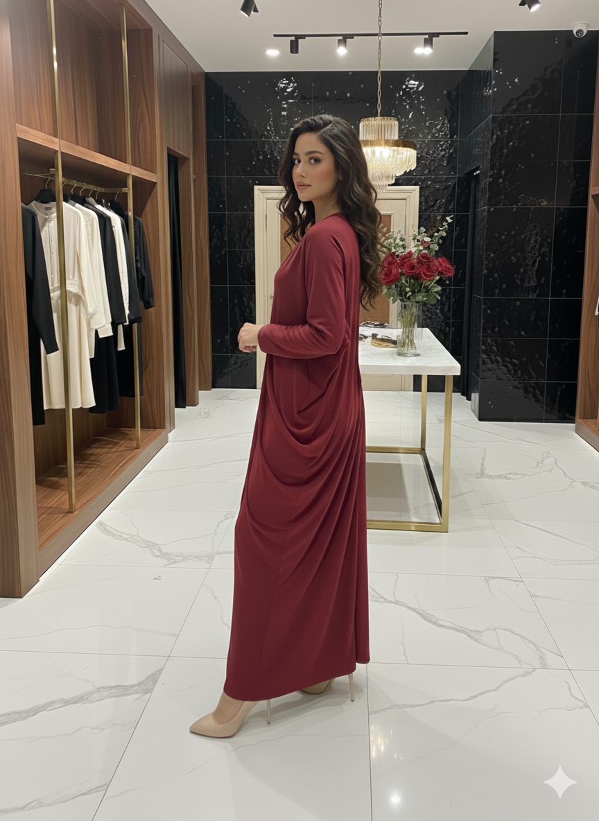 Burgundy Drape Detail Maxi Dress