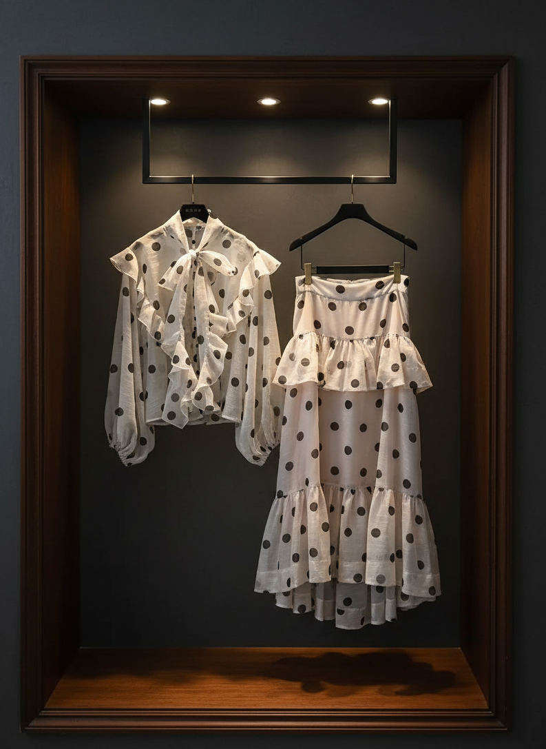 Luxe Polka Dot Organze Blouse & Skirt Set