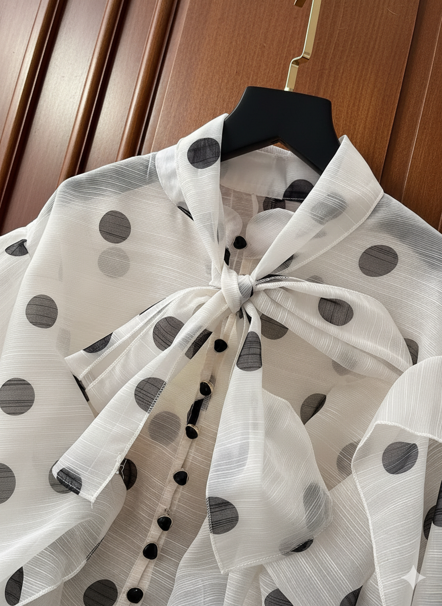 Luxe Polka Dot Organze Blouse & Skirt Set