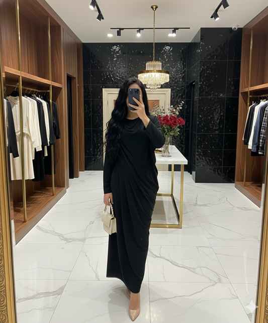 Black Drape Detail Maxi Dress