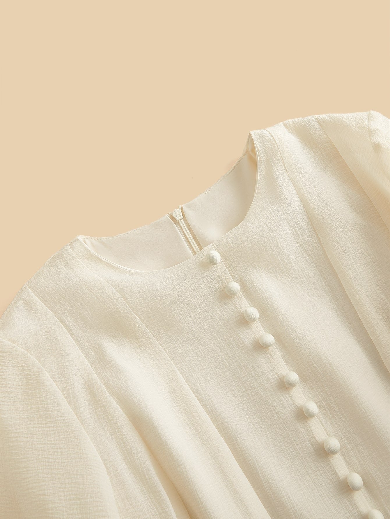 White Long‑Sleeve Flared Midi Dress with Button Flare Sleeves