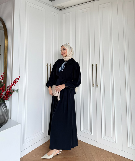Chic Skirt Set in Navy Blue with scarf