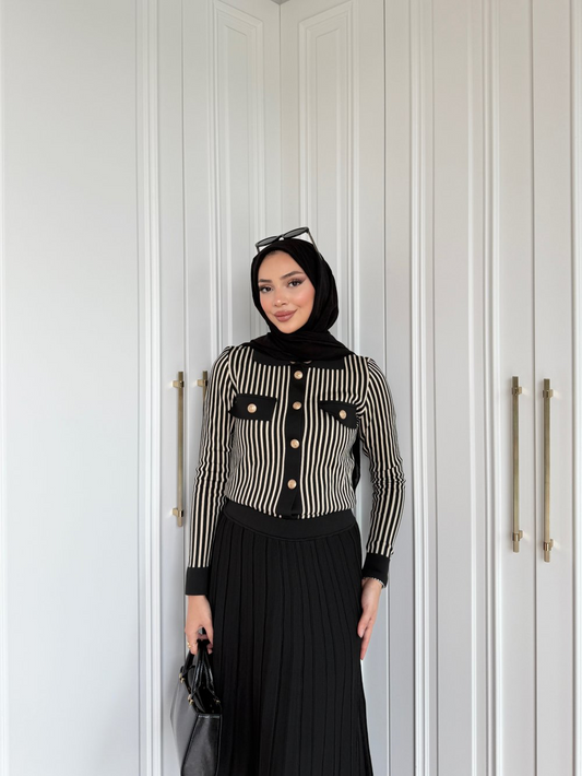 Premium Knit Pleated Skirt Set – Black