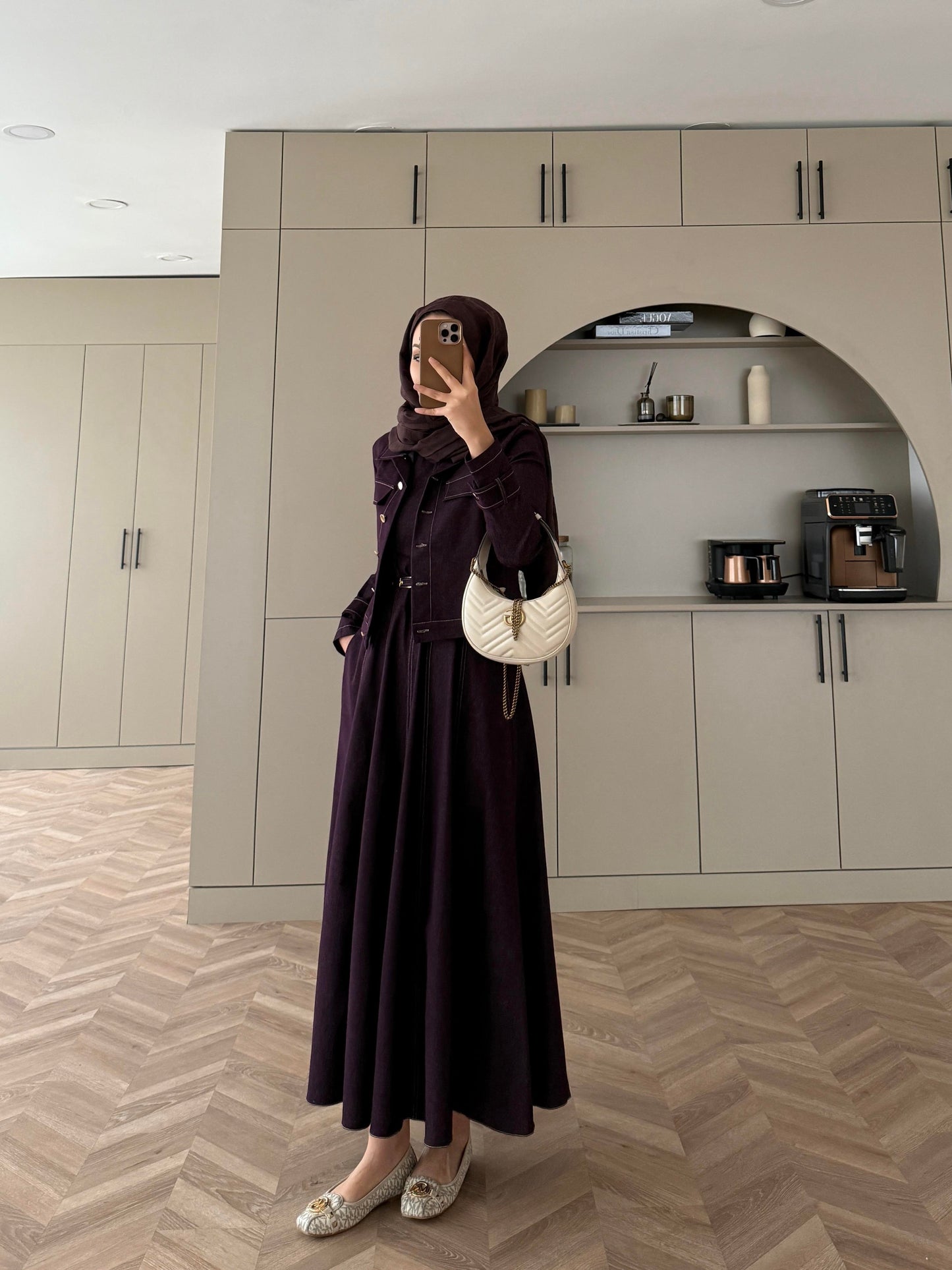 Burgundy Denim Dress & Jacket Set