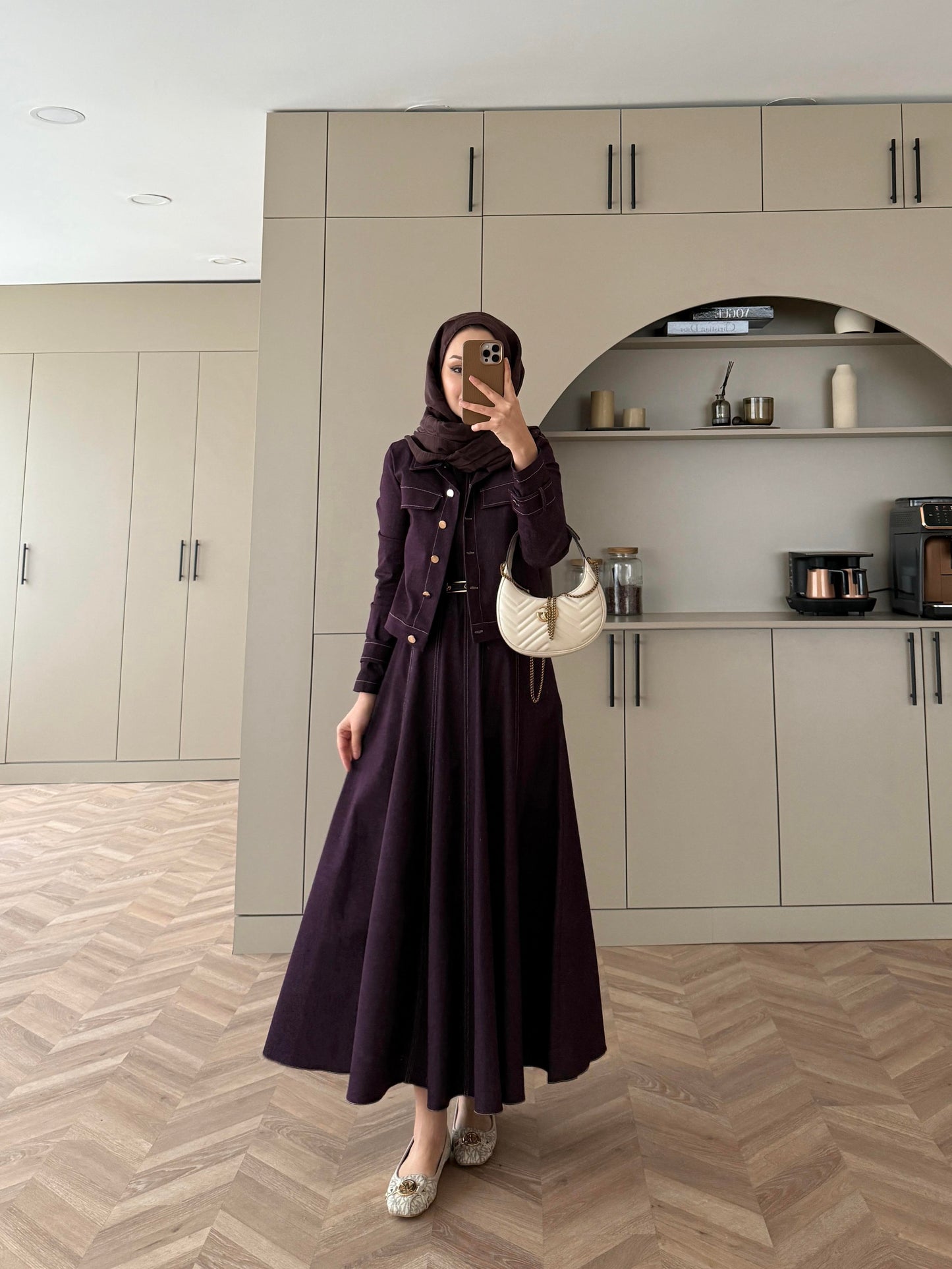 Burgundy Denim Dress & Jacket Set