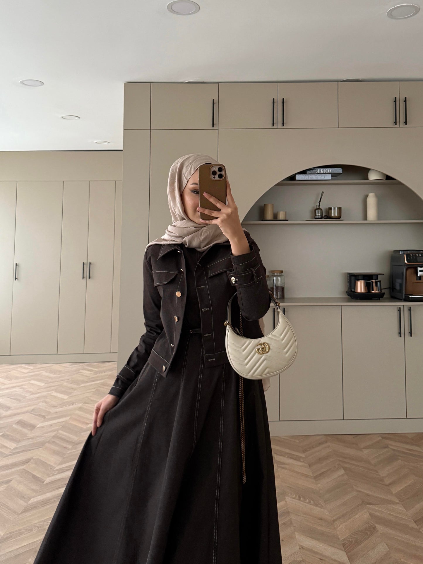 Brown Denim Dress & Jacket Set