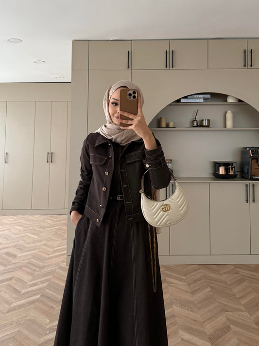 Brown Denim Dress & Jacket Set