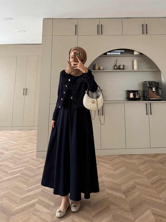 Navy Denim Dress & Jacket Set